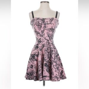 VTG Betsey Johnson 90 2000 y2k Pink Ruffle Mini Butterfly Dress Tattoo Party